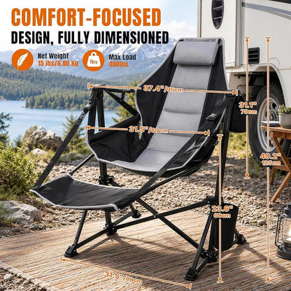 HOPERAN Hammock Camping Chair with Footrest, 400 lbs Swing Chair, Black | 31.5" Wide Seat, 90°-130° Recliner, Stable Frame, 600D Fabric, Carry Bag, Cup Holder, Storage Pocket, for Beach Patio Sports