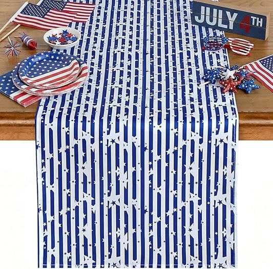 Patriotic Table Runner Independence Day Table Centerpieces Blue White Star Print American Flag Runner for 4th of July Memorial Day, Veterans Day, Independence Day Table Top Kitchen Decorations