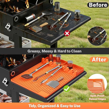 Silicone Grill Mats for Outdoor Grill - Heat Resistant Griddle Mat for BBQ Tools & Griddle Accessories, Easy to Clean Reusable Side Shelf Pad for Cooking, Grilling, Kitchen Counter (Orange)