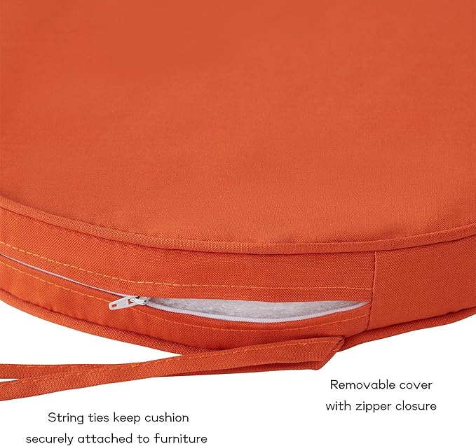 Set of 2 Outdoor 18 inch Round Patio Dining Chair Pads – Comfortable Fiber-Filled Seat Cushions with Ties, Reversible Polyester Fabric - Rust