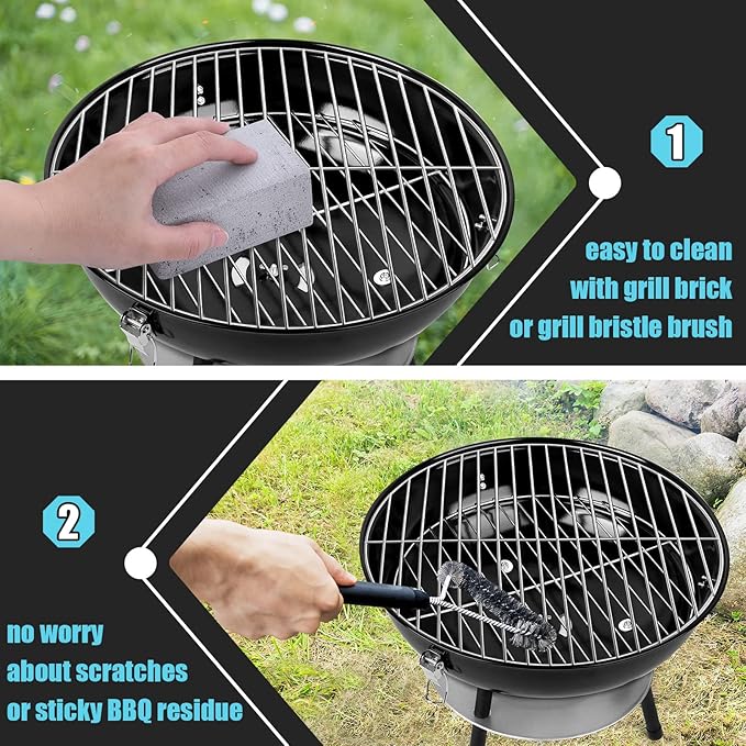HaSteeL Replacement Cooking Grate for Small 13.7 Inch Charcoal Grill, Round Chromed Iron Steel Grilling Rack Grid, Non Toxic & Healthy (2-Piece)