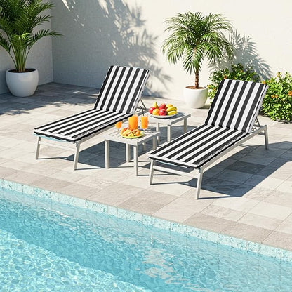 Chaise Lounge Cushions Outdoor, 80"x26"x3" Patio Lounge Chair Furniture Cushions with Washable Covers for Pool, Patio, Lawn (Black+White Stripes, 1 Pcs)
