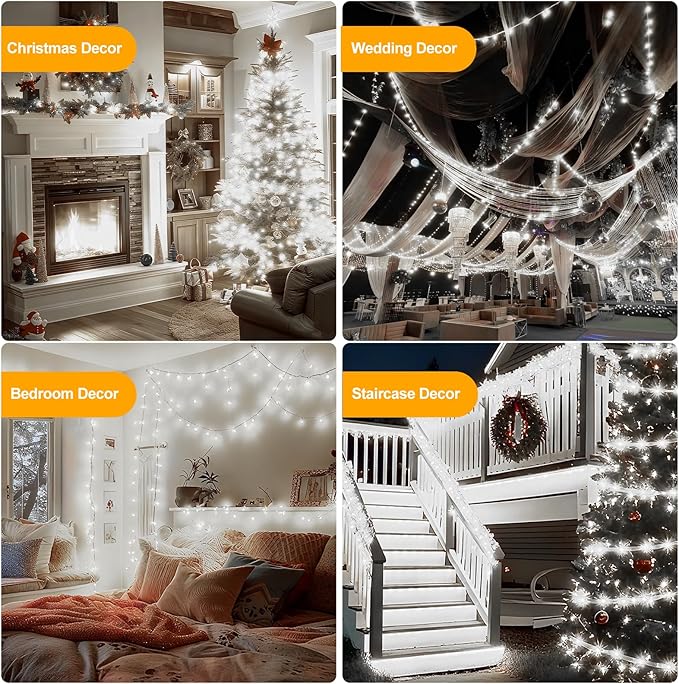 OGORI 262FT 1000LED Fairy Lights Outdoor, Cool White Fairy String Lights 8 Modes Remote & Timer, IP67 Waterproof Fairy Tree Lights for Bedroom, Wedding, DIY, Centerpiece, Christmas Decorations