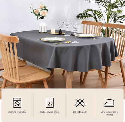 Wolkemer Large Oval Tablecloth 60 x 120 Inch Washable Fabric Table Cloth Solid Grey Table Cover for Dining Wedding Party Banquet Tabletop Decoration