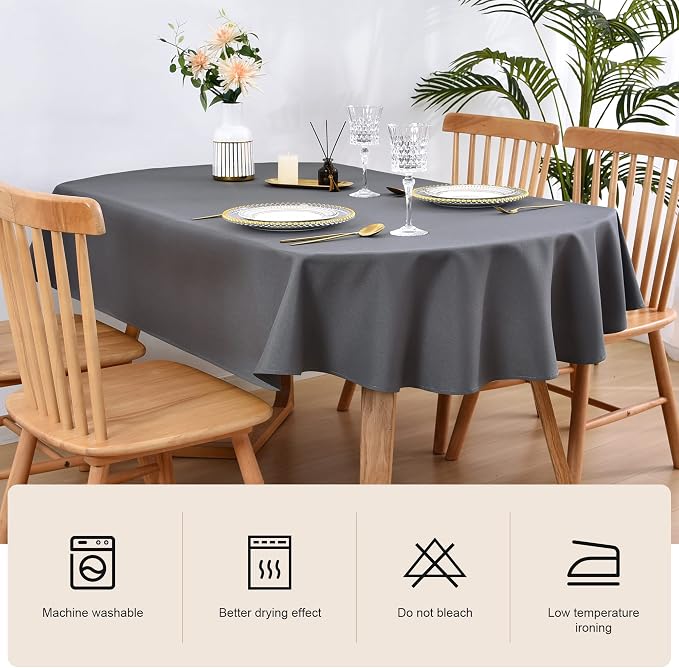Wolkemer Oval Tablecloth 60 x 102 Inch Washable Fabric Table Cloth Solid Grey Table Cover for Dining Wedding Party Banquet Tabletop Decoration