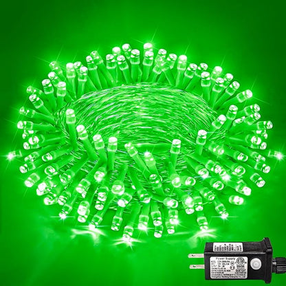 40FT 120 LED Outdoor String Lights, Green Christmas Lights Indoor | Plug in Waterproof 8 Modes Clear Wire Twinkle Fairy Lights for Bedroom Outside Patio Yard Tree Xmas Party Holiday Decorations