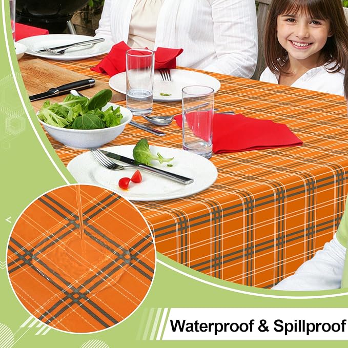 Smiry Picnic Table Cloth, Vinyl Tablecloths with Flannel Backing, 60"x120" | Waterproof Rectangle Table Cloth, Wipeable Vintage Plaid Table Cover for Indoor and Outdoor (Brown & Orange)