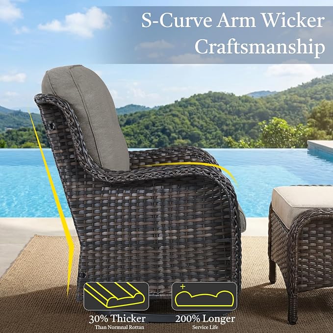Outdoor Couch All Weather PE Wicker Patio Sofa Outdoor Sofa Deep Seating for Porch Deck Backyard-Brown/Grey