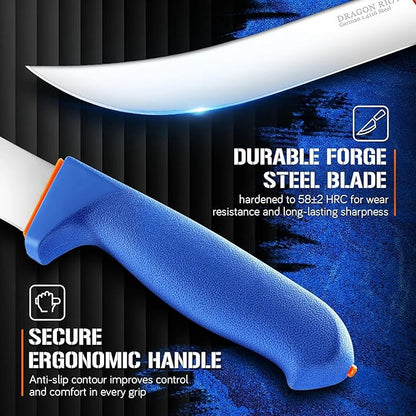 DRAGON RIOT Premium Butcher Breaking Knife 8 Inch, Curved Caving and Slicing Knife in High Carbon Stainless Steel,Razor Sharp Birsket Knives,Cimeter Breaking Blade for Meat Cutting,Ideal Gift for Men
