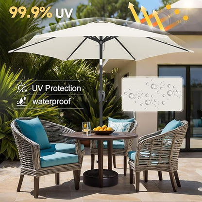 FLAME&SHADE 9ft Patio Umbrella Outdoor - Table Umbrella with Push Button Tilt and Crank, UV Protection, 6 Sturdy Ribs, Market Umbrella for Garden, Deck, Backyard, Lawn, Pool and Beach(Ivory)