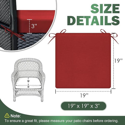 Outdoor Chair Cushions Set of 2, 19x19x3 Inch Waterproof & Fade Resistant Patio Furniture Seat Cushions with Ties, Square Outdoor Dining Chair Cushions for Lawn, Garden, Deck & Yard, Burgundy
