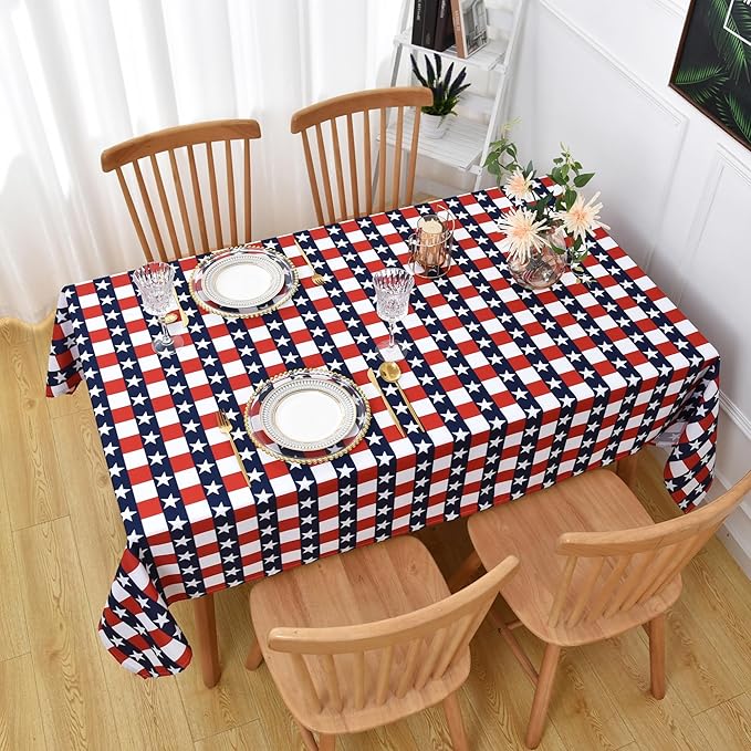 Waterproof Patriotic Tablecloth Fabric - Square 58x58 Inch American Gingham Checker Table Cloth for Indoor/Outdoor Use - Buffalo Table Cover for Picnics, BBQs, and Memorial Day