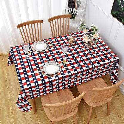 Waterproof Patriotic Tablecloth Fabric - Square 58x58 Inch American Gingham Checker Table Cloth for Indoor/Outdoor Use - Buffalo Table Cover for Picnics, BBQs, and Memorial Day