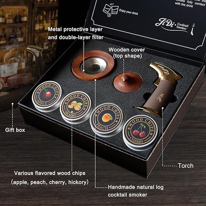 Whiskey Smoker Kit with Torch & Wood Chips, Cocktail Smoker Kit, Old Fashioned Drink Smoker Kit, Bourbon Birthday ，Upgrade Your Home Bar - Ideal Gifts for Men, Dad, Boyfriend(NO Butane)