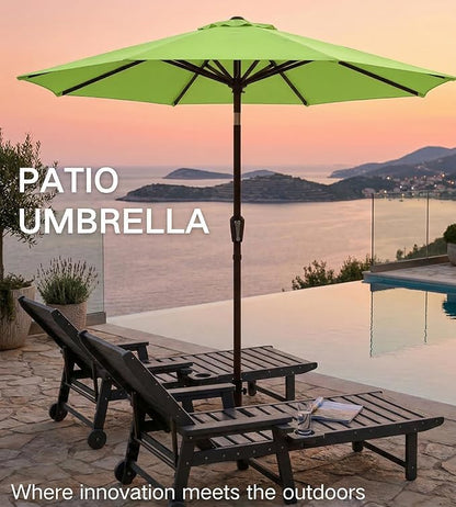PatioKingdom 9FT Patio Outdoor Umbrella-UPF 50+ Sun Shade with Wind Vent, Push-Button Tilt & Smooth Crank Lift, Rust-Resistant Fiberglass Frame for Garden, Backyard,Yard (Apple Green)
