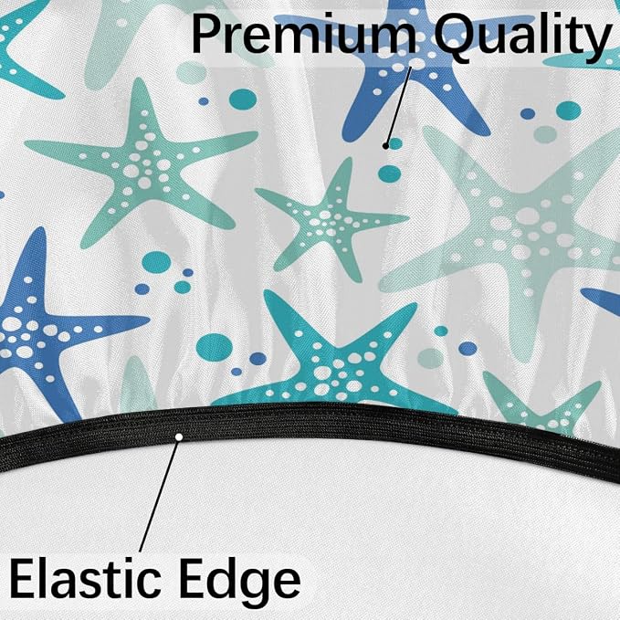 Fitted Round Tablecloth with Umbrella Hole and Zipper Starfish Outdoor Elastic Table Cloth 36"-44" Oil-Proof Waterproof Blue Starfishes Patio Table Cover for Picnic Party