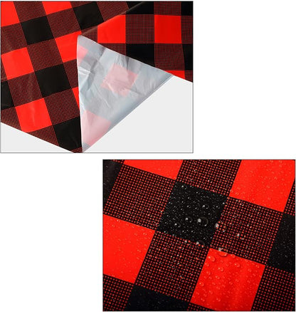 Christmas Disposable Checkered Tablecloth Round Plastic Buffalo Plaid Table Cloth 84'' Gingham Tablecover for Picnic Camping BBQ Graduation Party(Red and Black,6 Pieces)