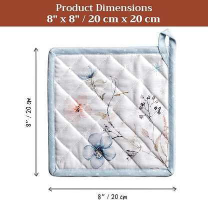 Maison d' Hermine Pot Holders 100% Cotton Heat Resistant Potholders 8" x 8" Hot Pads with Loop for Thanksgiving Christmas Decorations BBQ Cooking Baking Handling Hot Pans (Pack of 1, Ice Florals)