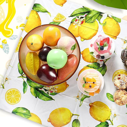 3 Pcs Lemon Tablecloth Indoor Outdoor Waterproof Rectangle Lemons Table Cover Yellow Lemons Disposable Oil Proof Summer Table Cloth for Spring Party Kitchen Dining Picnic Barbeque Patio, 54 x 108 Inch