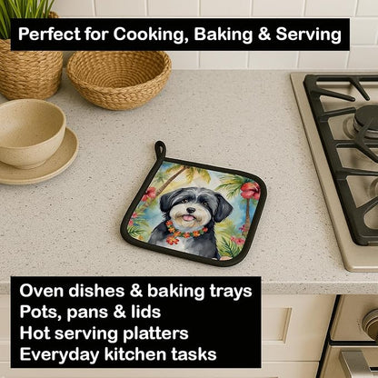Caroline's Treasures Havanese Luau Pair of Pot Holders Kitchen Heat Resistant Pot Holders Sets Oven Hot Pads for Cooking Baking BBQ, 7 1/2 x 7 1/2