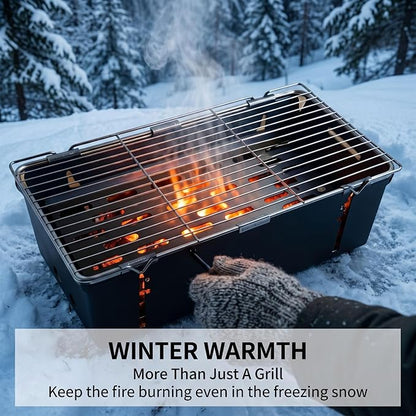 BBQ Charcoal Grill Portable Outdoor Fire Pit Grill Skewer Rack Folding Camping Grill Ideal (Dimensions: 17.7x6.7x5.5 inches) The sheet is 2mm thick and weighs 9.48 pounds