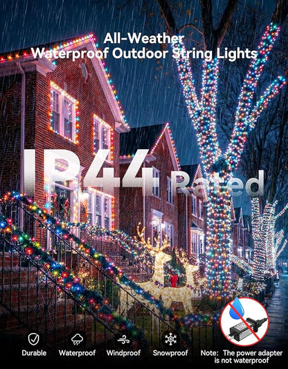 LitHome 328FT 1000 LED String Lights Outdoor Indoor, 8 Modes Waterproof Christmas String Lights with Timer & Memory Function, Outdoor Christmas Lights Green Wire for Xmas Tree Party Garden, Multicolor