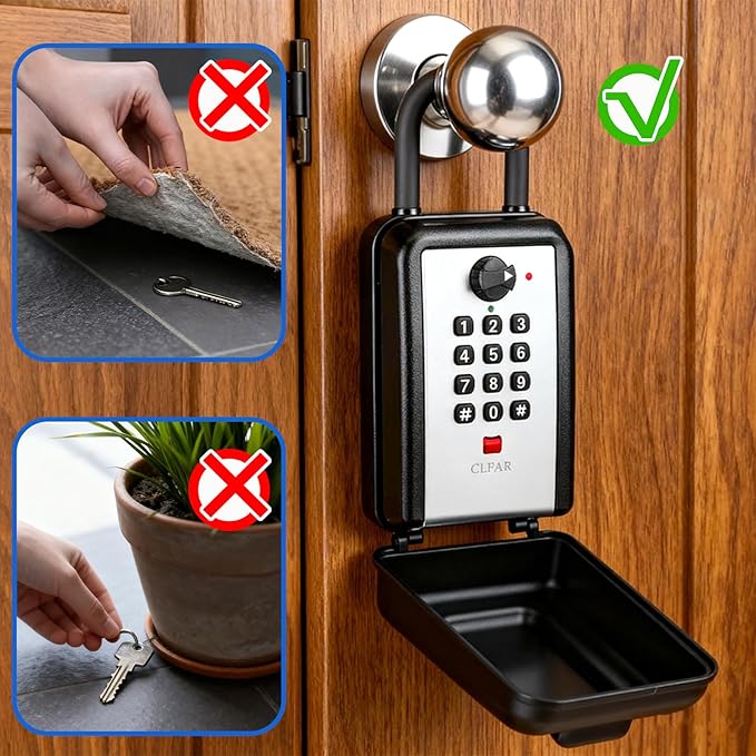 Wall & Hanging Safe Key Lock Box, 12 Digit Combination Lock Box for Keys with Resettable Code, Large Capacity & Weatherproof Outdoor Lockbox, Spare Key Safe Storage Lock Box for Home, Office, Garage