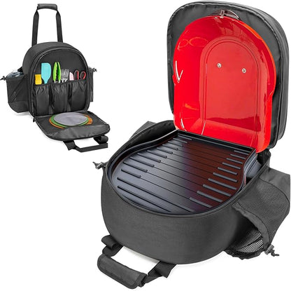 GRAOSO Camping Grill Bag Compatible with Coleman Fold N Go Grill & Stove, Portable Gas Stove Carrying Case with 2 Side Pockets for 1lb Propane Cylinders, and Tools Pockets, Black