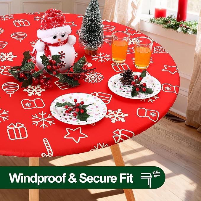Smiry Round Spandex Tablecloth, Elastic Fitted Washable Tablecloths for 57"-68" Tables, Waterpoof Stretch Picnic Table Cover for Dining, Indoor and Outdoor, Snowflake