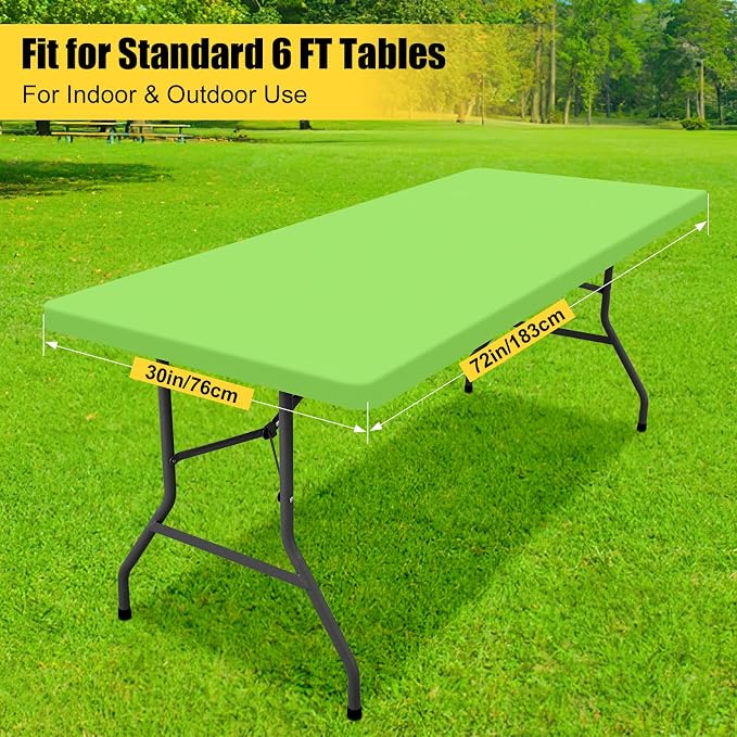 Smiry Rectangle Tablecloth, Elastic Fitted Flannel Backed Vinyl Tablecloths for 6ft Folding Tables, Waterproof Wipeable Table Covers for Indoor, Outdoor, Picnic and Camping (Lime Green, 30"x72")
