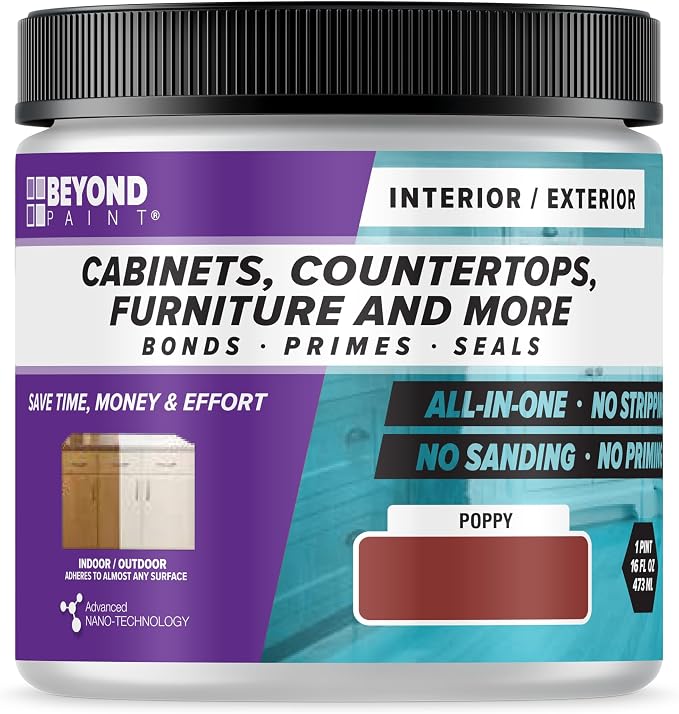 Beyond Paint All-in-One Refinishing Paint, No Sanding, Matte Finish for Cabinets, Countertops, Furniture and Doors, 1 Pint, Poppy