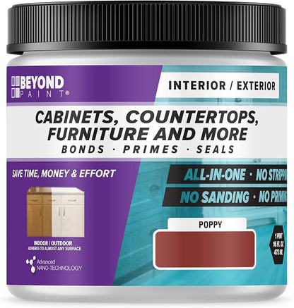Beyond Paint All-in-One Refinishing Paint, No Sanding, Matte Finish for Cabinets, Countertops, Furniture and Doors, 1 Pint, Poppy