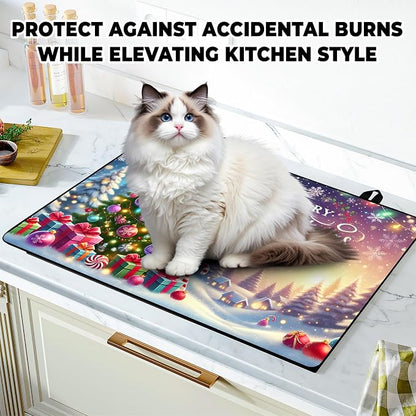 Christmas Stove Top Cover Snowman Stove Top Cover for Home Decoration Kitchen Pad Non-Stick Washable Cooktop Covers Countertop Protector Keep Stove Clean 28"x20" (Tree)