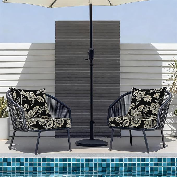 DYTXIII Outdoor Deep Seat Cushion Set, Water Repellent 22"x22" Patio Thick Cushions Replacement with Seat & Back Pillow for Patio Sofa, Wicker Chair, Couch - Vines Black