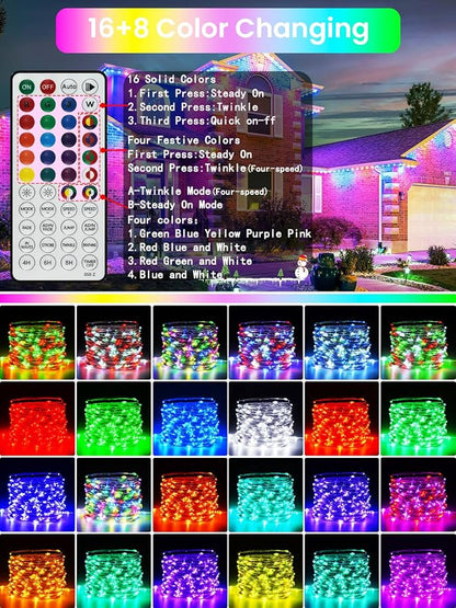 66FT 200 LED RGB Color Changing Fairy Lights with Remote for Outdoor Indoor | 128+ Modes, Brightness and Speed Adjustable, Timer, Waterproof String Lights for Bedroom Garden Halloween Christmas Decor