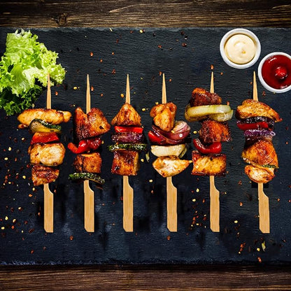 200 PCS Bamboo Skewers for Appetizers, 4.7 Inch Toothpicks Cocktail Picks for Drinks, Fruit Kababs, Sausage, Barbecue Snacks, Natural Wooden Paddle Skewer Mini Food Sticks, Charcuterie Accessories