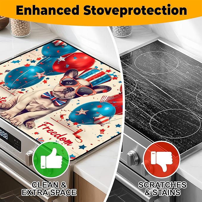 Patriotic Stove Top Cover, Heat Resistant Electric Stove Protector Mat, Large Diatomite Kitchen Counter Mat, Independence Day Decor American Flag Kitchen Accessory (dog, 28x20 Inch)