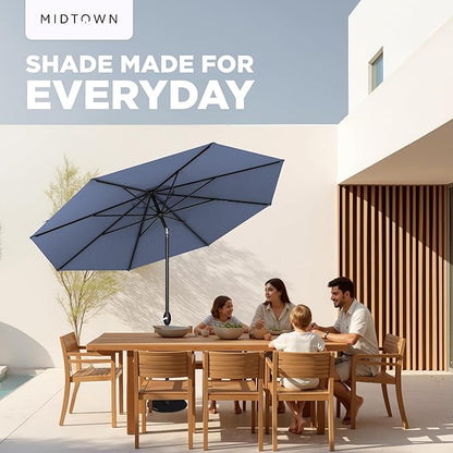 Midtown Umbrellas 10-Year-No-Fade - 8 Ft - UV Proof Light Navy Polyester Fabric - Umbrella Outdoor Patio, Auto-Tilt Aluminum Frame Patio Umbrella for Garden, Pool & Deck - Black Pole