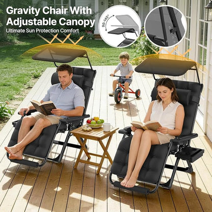 Suteck Zero Gravity Chair with Canopy, 29In XL Oversized Lounge Chairs | w/Removable Cushion&Headrest, Upgraded Lock and Footrest, Folding Reclining Patio Chairs Recliner for Indoor Outdoor