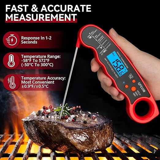QPEUIM Meat Thermometer Digital Instant Read Thermometer Waterproof Food Thermometer with Backlight & Calibration for Grill and Cooking Turkey BBQ