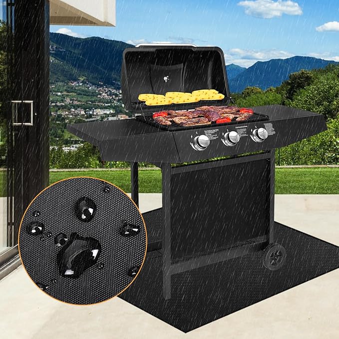 MDEOOSKY 48"×36" Under Grill Mat Outdoor Grill Deck Protector Fire Pit Mat Fireproof Mat Oil-Proof Waterproof BBQ Protector for Deck and Patio Easy to Clean Storage Waterproof Foldable