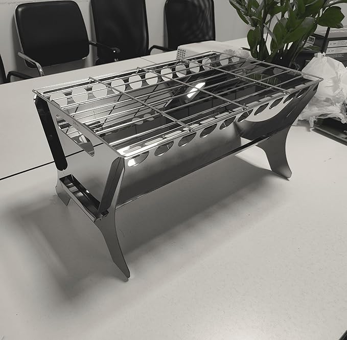 Portable Charcoal Grill, Stainless Steel BBQ Grill – 9x10x17 inch Folding Firepit Grill for Camping, Backyard, Picnic & Outdoor Cooking