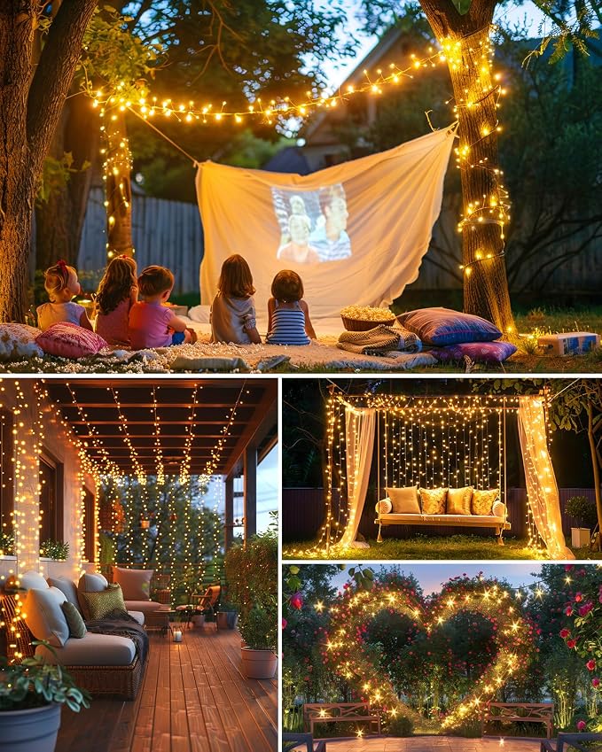 2 Pack 240 LED 20FT Total 40FT 480LED Solar Fairy Lights Outdoor Waterproof | Solar Christmas Lights Outdoor Waterproof 8 Light Modes Cascading Twinkle Lights Garland Christmas Decorations, Warm White