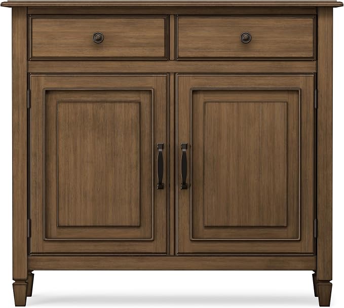 SIMPLIHOME Connaught 40" Solid Wood Cabinet in Rustic Natural Aged Brown | Traditional slim entryway and living room organizer for hats, gloves, shoes and keys with space-saving storage design.