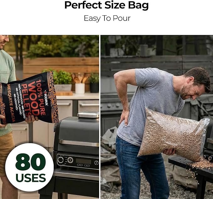 Kona Mesquite Acacia Smoker Pellets, Intended for Ninja Woodfire Outdoor Grill, 8 lb Resealable Bags