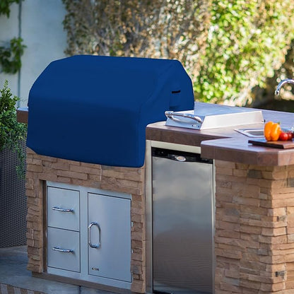 Covers & All Built-in Grill Cover for Outdoor Grill – Heavy Duty 18 oz Waterproof Built-in BBQ Grill Cover, PVC-Coated Polyester with Elastic Hem for Snug Fit (32 x 26 x 24 inches, Blue)