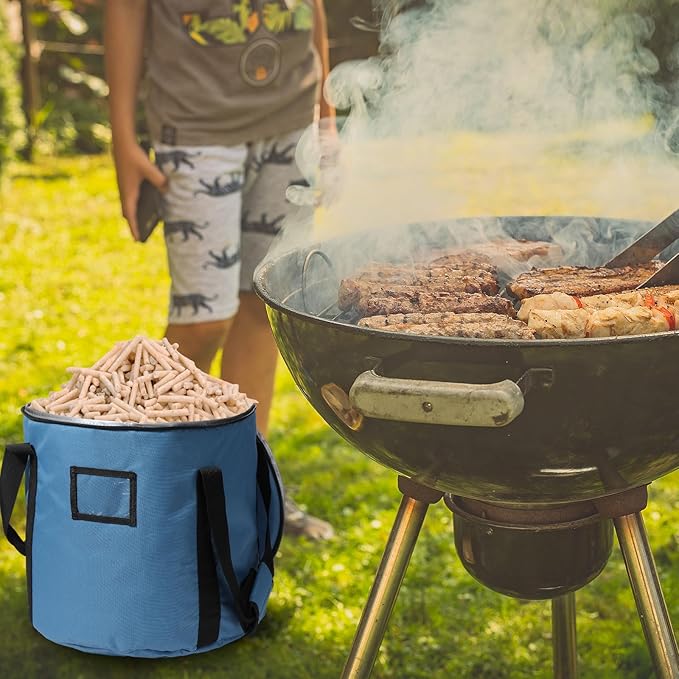 3 Pcs 20lbs Fuel Pellet Storage Bag - Stay Dry Pellet Bin with Anti Shock Cotton Layer(Dark Blue and Black)