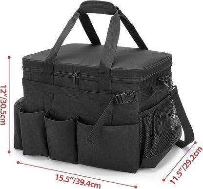 HODRANT Large Grill Caddy with Lid, BBQ and Picnic Bag Organizer with Paper Towel Holder, Tailgating Accessories Basket for Barbecue Utensil & Camping Gear Must Haves, Black, Bag Only
