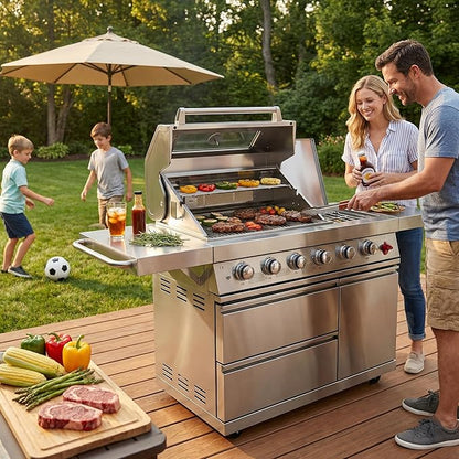 Outdoor Grills & Smokers Portable Camping Charcoal Grill BBQ Barbecue Island with Offset Smoker, Barrel Style Charcoal Grill for Large Outdoor Cooking, Parrilla Para Asar Carne, Asador de Carbon,A4