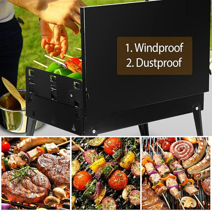 Portable Charcoal Grill Foldable BBQ Suitcase Grill Shelf For Outdoor Camping Picnics Garden Grilling，16.7x10x17.7in
